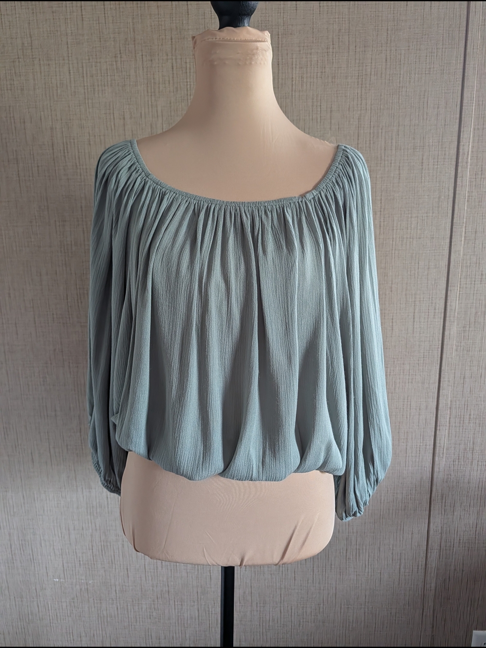 LA MIEL Dusty Blue Off-Shoulder Peasant Top